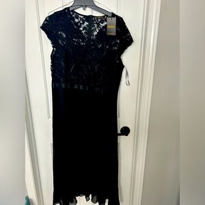 Lace top, empire waist long gown.